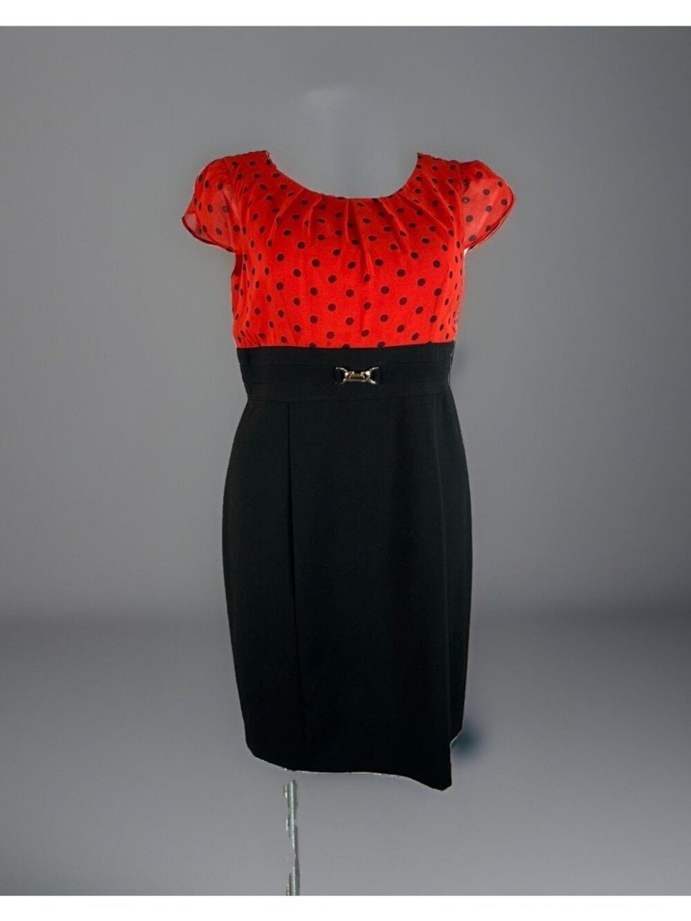 Alyx Women's Size 16 Empire Waist Dress Red Black Polka Dot Flutter Short Sleeve